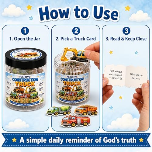 Fathers Day Gift For Son Positive Construction Truck Jar with 60 Bible Verses and Positive Messages, First Communion Gifts for Boys Christian Gifts for Kids Bible Affirmation Jar for Kids - Image 5