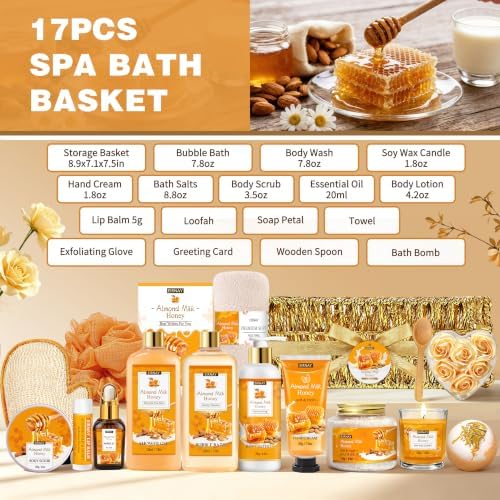 Birthday Gifts for Women, 17 Pc Almond Milk & Honey Spa Gifts for Women - Image 2