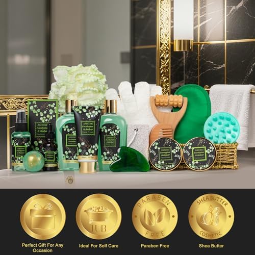 Eucalyptus Bath & Body Gift Basket, Self-Care Set for Women & Men Spa Gift - Image 3