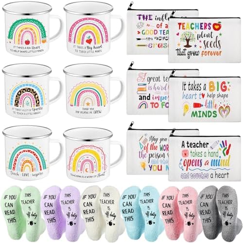 18 Pcs Teacher Christmas Appreciation Gifts Set for Women, 2026 Christmas Thank You Gifts Makeup Bags Enamel Mugs Socks Bulk Present for Teacher's Day Merry Xmas by Singhoow