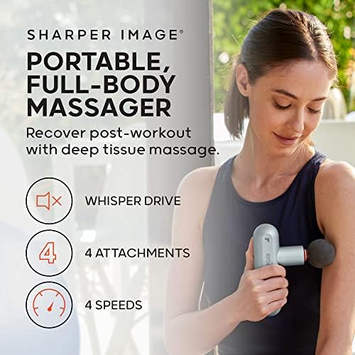 Sharper Image Powerboost Move - Mini Percussion Massage Gun| 4 Attachments, 4 Speeds, FSA Eligible| Full Body Back & Shoulder Massager| Deep Tissue Muscle Recovery| Portable Pain Relief Massage Tool - Image 2