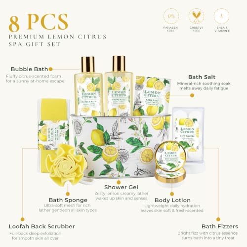 Lemon Bath Gift Set for Women, Spa Gift Basket & Self Care Birthday Gifts - Image 2