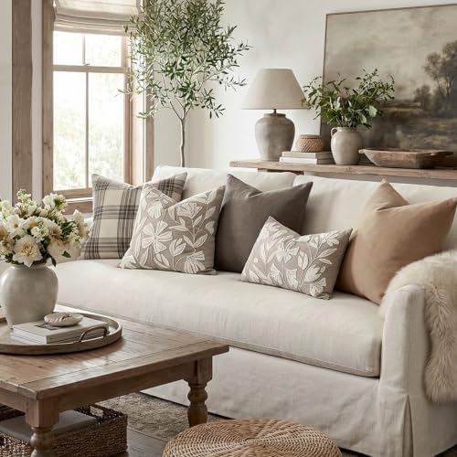 BlissBlush Decorative Throw Pillow Cover 20x20, Light Taupe Velvet Accent Cushion Cover for Couch Sofa Living Room, Floral Tufted Square Pillowcase (Cover Only) - Image 7