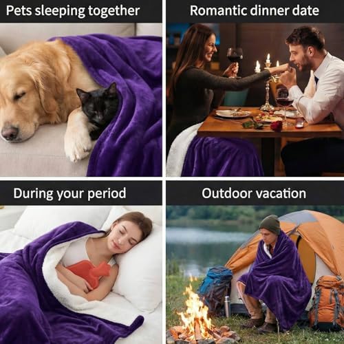 Tisancy Waterproof Gray Blanket for Dog Cat Puppy, 80''x 80'' Double Side Leakproof Reversible Double Side Sherpa Flannel Fleece 3 Layer Lightweight Blanket, Absorb 70oz(PurpleWhite), Machine Washable - Image 6