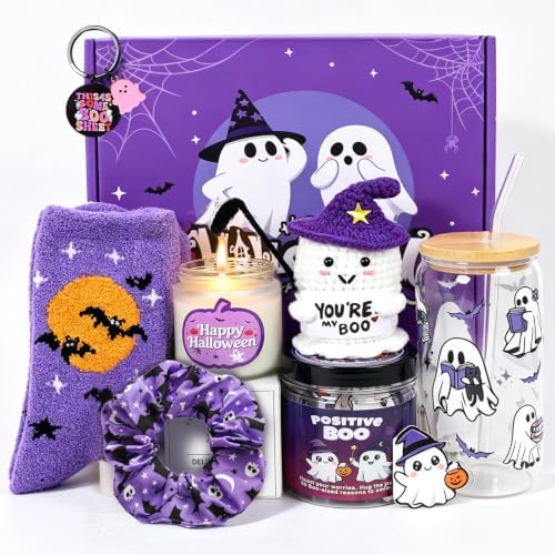 PARTY TONIGHT Boo Basket Stuffers for Women Teens Girls, Halloween Gifts for Adults with Spooky Glass Cup Positive Affirmation Cards, Care Package Spa Gifts for Mom Wife Girlfriend Her Best Friend by Unknown