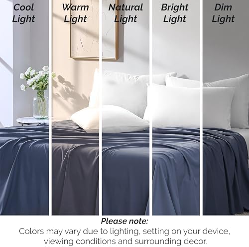 Oversized Queen Flat Sheets Only 2 Pack Set Wrinkle Free 90x102 Dark Blue - Image 6