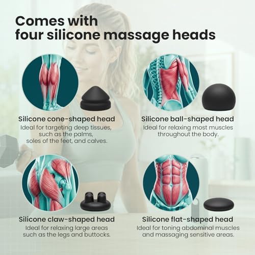 Rika Mini Massage Gun,Deep Tissue Muscle Massager with 4 Speeds & 4 Heads, Ultra Quiet Handheld Impact Massager to Relieve Pain, Suitable for Home, Office, and Travel - Image 2