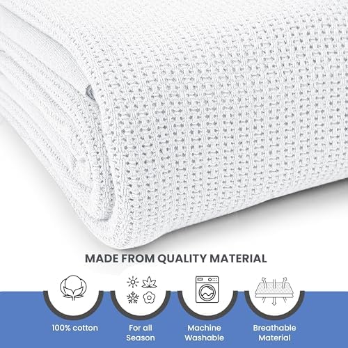 Linteum Textile Supply White Hospital Thermal Blanket 66x90 Inch 100% Cotton, Soft and Cozy, Breathable, Open-Cell Weave Design, All Season Twin Hospital Blanket (2-Pack) - Image 6