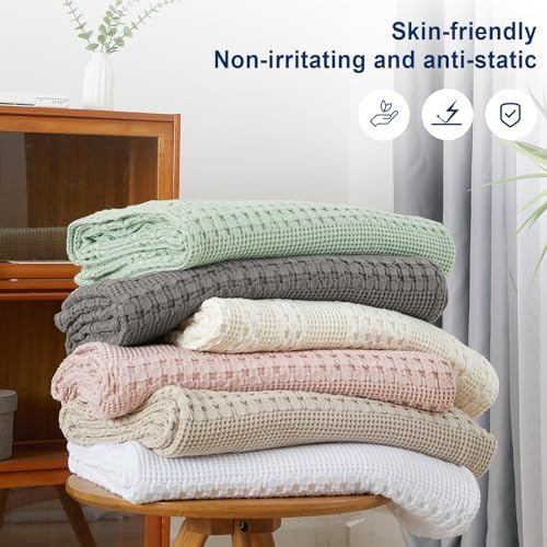 PHF Lightweight 100% Cotton Waffle Blanket for Bed, Queen, Cannoli Cream - Image 6