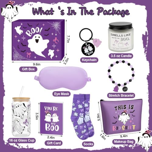 9 Pcs Boo Basket Stuffers for Women Purple Halloween Spooky Gift Box - Image 2