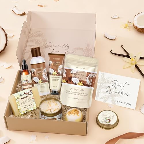 Gifts for Women Birthday Gift Baskets Vanilla Coconut Relaxing Home Spa Set - Image 3