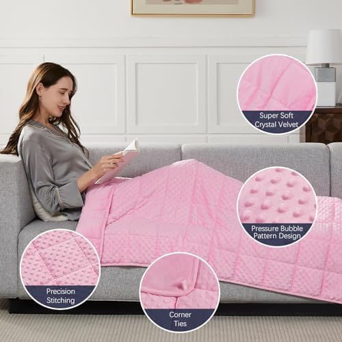 CuteKing Weighted Blanket - Weighted Blanket with Premium Glass Beads - Heavy Blanket Crystal Velvet for Comfortable Rest - Thick Blanket All Season (3lbs, 36"x48", Pink Bubble) - Image 6