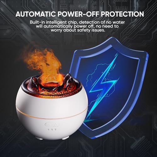 YALEDI Essential Oil Diffuser, Volcano Flame Fire Oil Diffuser, 360ml Ultrasonic Cool Mist Aromatherapy Humidifier, Scent Diffuser with 7 Colors Light, Timer & Auto Shut-Off for Home, Room (White) - Image 6
