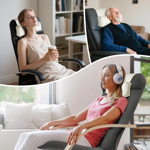 WdFour Velvet Neck & Head Pillow for Recliner Chair, Small Ergonomic Cervical Support Pillow for Home, Office and Travel, Non-Slip Cushion for Tension Relief & Shoulder Comfort (Ivory) - Image 2