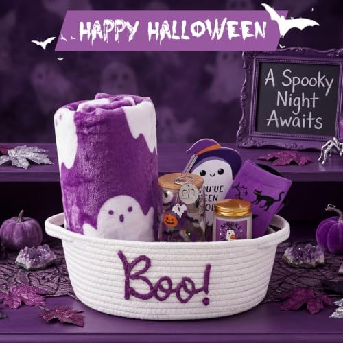 Mindsoft 7 Pcs Halloween Boo Gift Set Ghost Blanket Tumbler Socks, Purple - Image 3