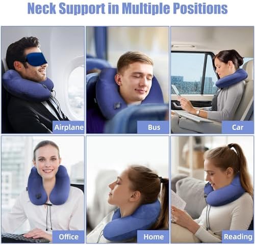 Inflatable Travel Neck Pillow for Airplanes, Super Soft Velvet Neck Support, Adjustable Firmness, Blow Up Plane Pillow for Long Flights, Road Trips, Travel Essentials with Eye Mask, Earplug - Image 6