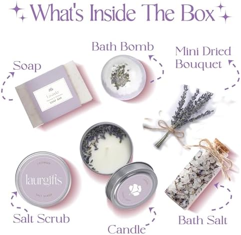 Birthday Gifts for Women – Lavender Spa Gift Basket, Small Candle Set with Bath Gifts, Relaxing Self Care Basket, Lavender Gift for Her - Image 2