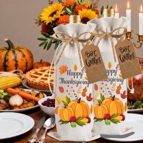 1Pcs Happy thanksgiving Wine Bag Happy Thanks Wine Bag Thanksful Gifts Wine Bag, with 1Pcs Kraft Blessing Cards and natural jute rope - Image 5