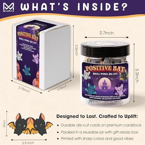 Positive Bat Jar, 60 Bat-Shaped Affirmation Cards, Cute Spooky Self Care, for Women & Teens, Halloween Basket Stuffers for Adults, Boo Basket Stuffers for Women - Image 6