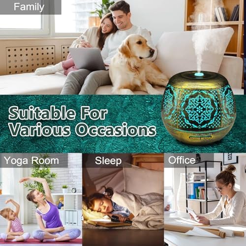 500ml Metal Essential Oil Diffuser, Antique Gold Aromatherapy Diffuser, Moroccan Hollow Out Design, 7 Color LED, Timer, Auto Shut-Off, Vintage Iron Cool Mist Humidifier for Large Room, Home Decor Gift - Image 6