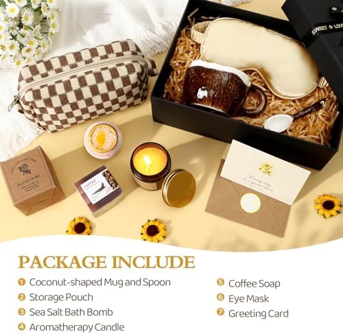 Golray Spa Gifts for Women, Brown Relaxing Bath Gift Set with Coconut Mug & Coffee Soap, Self Care Kit for Mom Her Friends Sister Wife, Unique Mothers Day Gifts Get Well Soon Gift Idea - Image 2