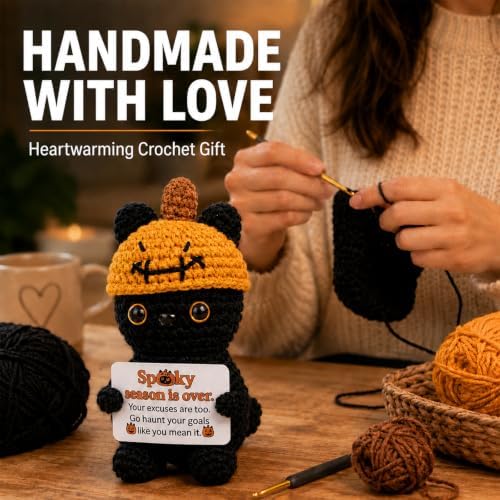 Halloween Black Cat Gifts Positive Crochet Cat Halloween Decor Funny Gift - Image 2