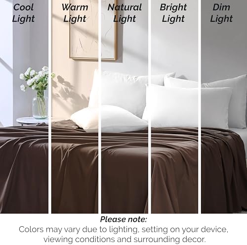 2 Pack Twin Size Flat Sheets Only Microfiber Chocolate Brown Bed Sheets - Image 6