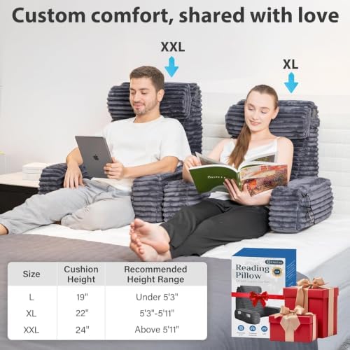 ENITYA 22" XL Back Pillow for Bed Sitting Up with Armrests & Big Pockets - Image 6