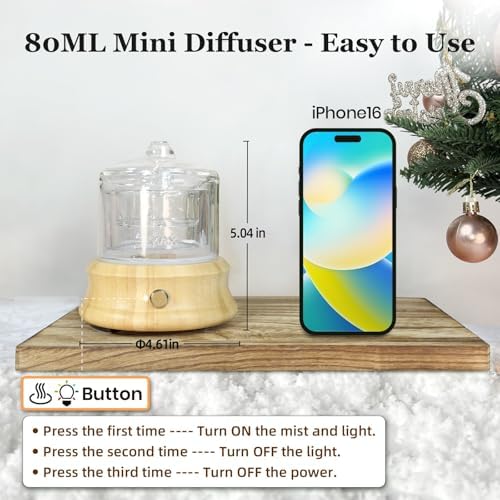 Lecdura 80ML Glass Essential Oil Diffuser with Glass Reservoir & Wood Base, Small Ultrasonic Aroma Diffusers with Auto-Off 7 Color for Home Office Bedroom Yoga - Image 6