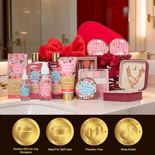 Skin Care Set for Women, Red Rose Bath & Body Basket Gift, Spa Gift Basket - Image 7