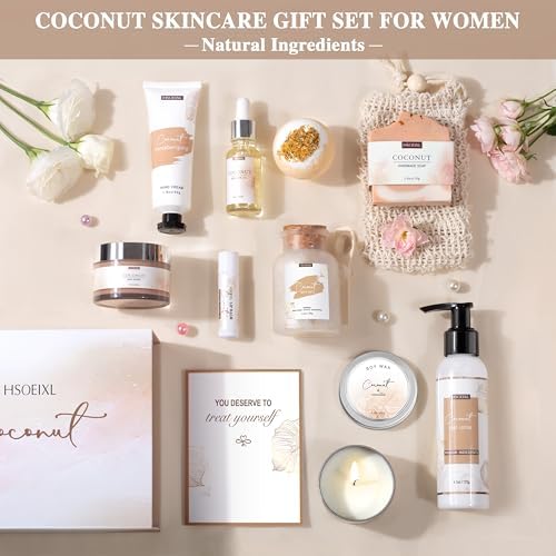 12 PCS Coconut Spa Gifts Set for Women Gift Basket for Women Spa Bath Gift - Image 3