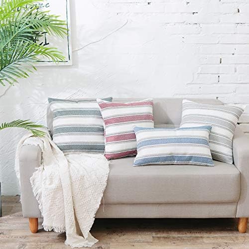 2 Piece Navy Blue White Stripe Pillow Case Soft Linen Square Decorative Throw Cushion Cover Pillowcase with Invisible Zipper for Bed 22" x 22 " - Image 7