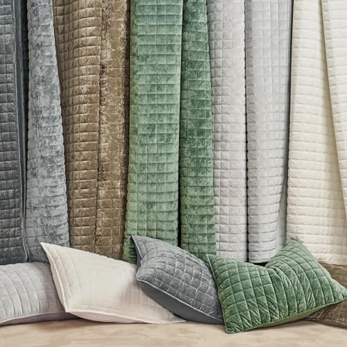 RECYCO Channel Box Stitch Velvet Quilt Set, King Size, Frost Gray - Image 6