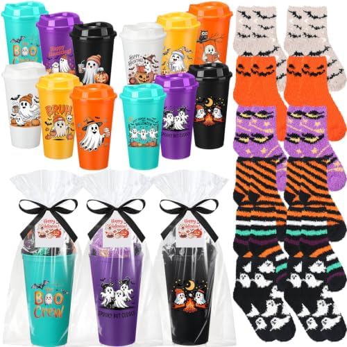 Glitopper 12 Sets/ 49 Pcs Halloween Bulk Gifts for Women, Cups and Socks by Glitopper