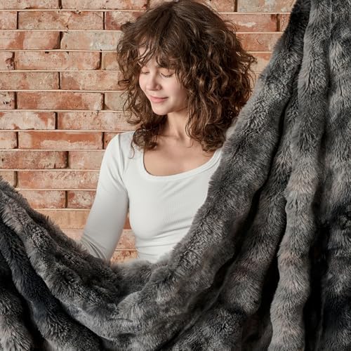 Lotus Karen Faux Fur Throw Blanket Tie-Dye Dark Gray - Big Bubble Rabbit Fluff Blanket for Couch, Small Fluffy Fuzzy Cozy Blanket, Thick Furry Plush Shaggy Blankets, 50x60 Inches - Image 6