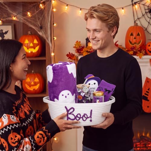 Mindsoft 7 Pcs Halloween Boo Gift Set Ghost Blanket Tumbler Socks, Purple - Image 6