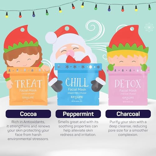 SpaLife Beauty Santa’s Squad Christmas Face Mask Bundle | Korean Facial Masks | Hydrating, Soothing, Complexion Enhancing and Firming Sheet Mask Set | Christmas Gifts for Women | 12 Pack - Image 3