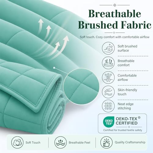 L'AGRATY Weighted Blanket for Adults 20lbs(Queen Size, 60"x80") Cooling Heavy Blanket Microfiber Breathable Big Weighted Throw Blanket for Summer Fall Winter, Green - Image 6