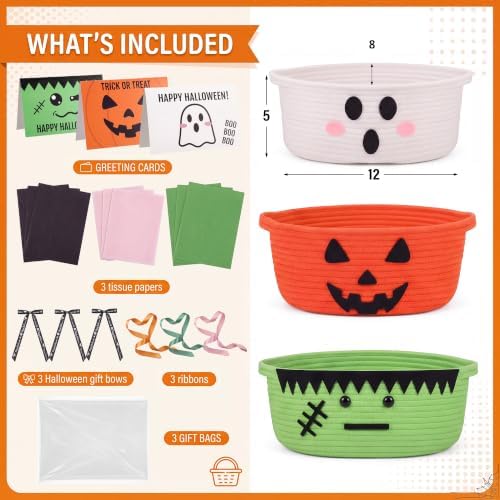 Colingmill 3 Pcs Halloween Boo Gift Basket, Green,Orange,Pink, Ghost - Image 2