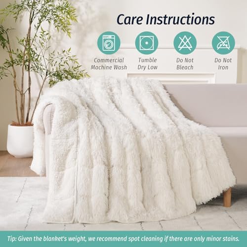 Wemore Weighted Blanket for Adult 80"x87" 15lbs Soft Long Plush Queen White - Image 7