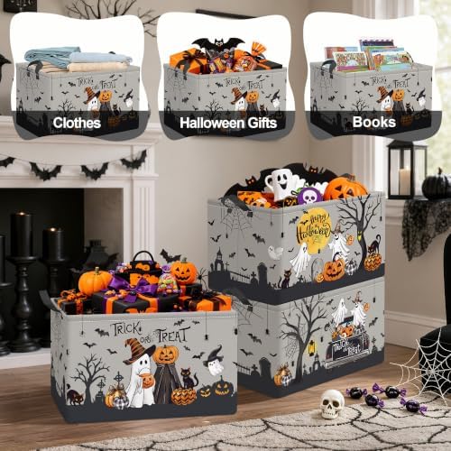 Clastyle 3 Pcs Halloween Spooky Gift Basket Ghost Boo Storage Bin, Grey - Image 4