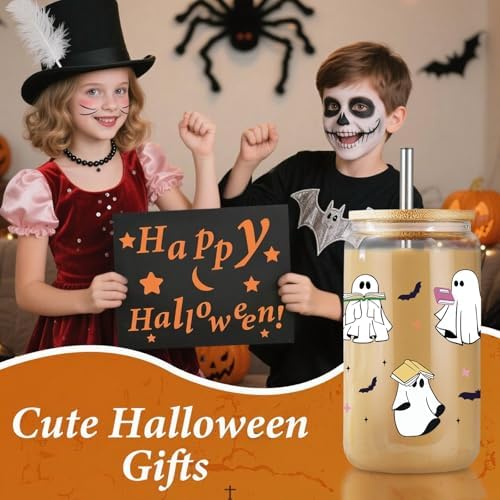 Halloween Gifts for Women,Boo Basket Stuffers for Women,Fall Gift Basket Set, Spooky Basket Stuffers Ideas for Her Cute Halloween Care Package Gift Box Boo Themed Stuff 16oz Ghost Glass Cup - Image 7
