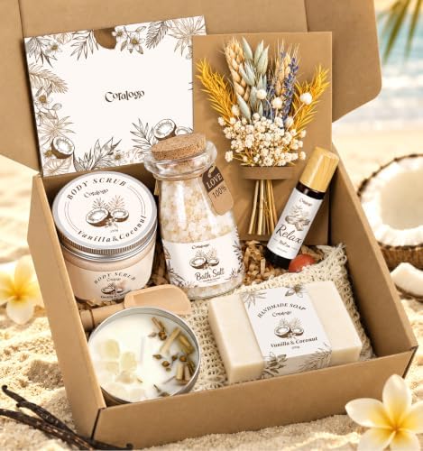 Natural Spa Gift Basket for Women, Coconut Vanilla by Coralogo