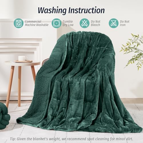 Wemore Sherpa Fleece Weighted Blanket for Adult 15 lbs King 80"x87" Green - Image 7