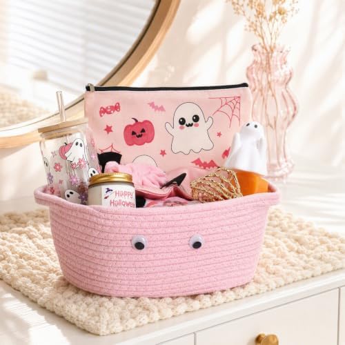 Womens Pink Gift Set Halloween Gifts for Women Cute Halloween Boo Basket Her Sister Friend Adults With Spooky Glass Cups - Image 4