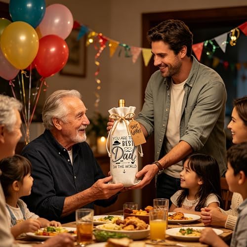 1Pcs My Dad Father's Gifts Wine Gifts Bag I will always need my dad Wine Bag, Father's Day Wine Gifts Bag with 1Pcs Kraft Blessing Cards and natural jute rope - Image 6