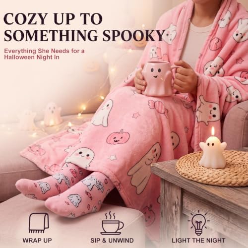Willinglong 11 Piece Halloween Boo Gift Basket, Pink Ghost Set for Women - Image 3