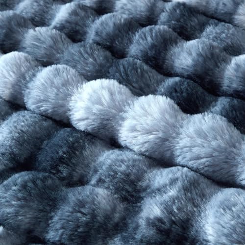 60x80 Inches Ultra-Soft Fuzzy Faux Fur Plush Twin Size Blanket - Thick, Warm Sherpa for Couch, Sofa, Bedroom, Camping - Decorative Blanket for Cozy Warmth, Bubble Dark Blue Tie Dye - Image 6