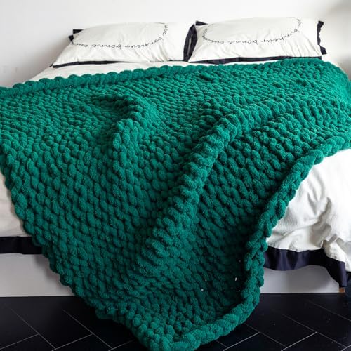 Chunky Knit Throw Blanket for Couch,60X80 Inches Green - Image 6