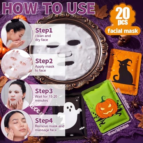 Batiyeer 20 Pcs Halloween Facial Mask Gift, Spooky Basket Stuffer for Women - Image 3